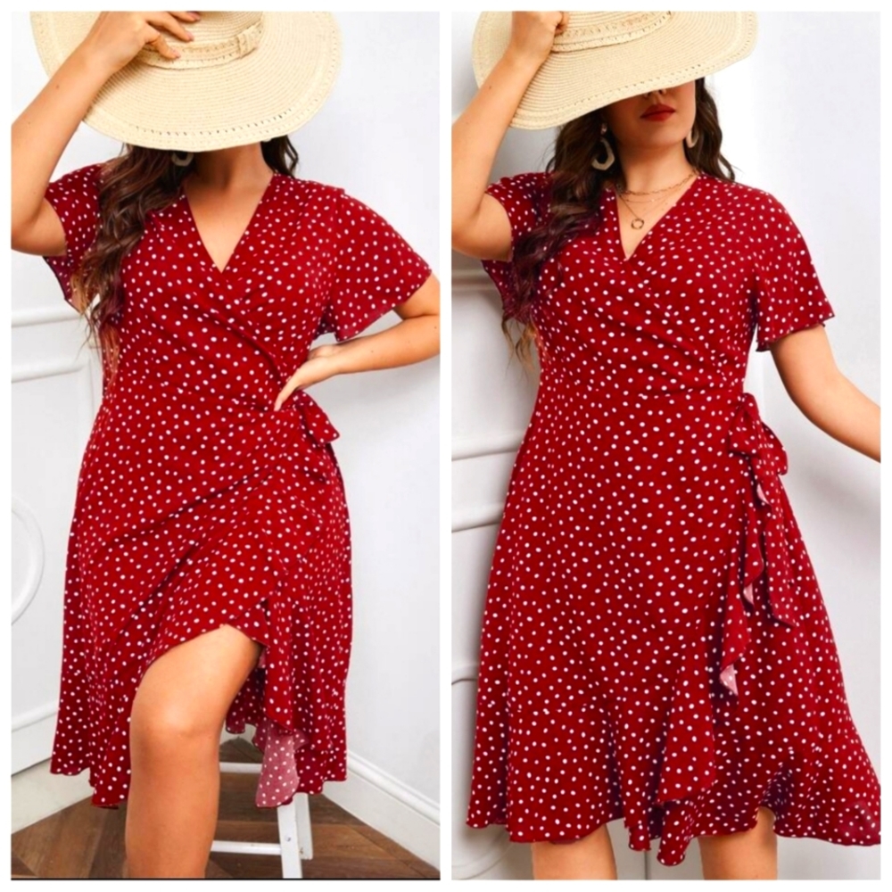 Gorgeous Wrap Polka Dot Dress by Shein